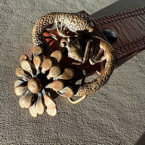 Brown Leather Belt with Decorative Buckle